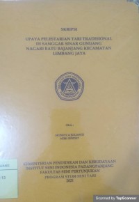 Image of Upaya pelestarian tari tradisonal di sanggar Sinar Gunuang Nagari Batu Bajanjang Kecamatan Lembang Jaya: skripsi + CD